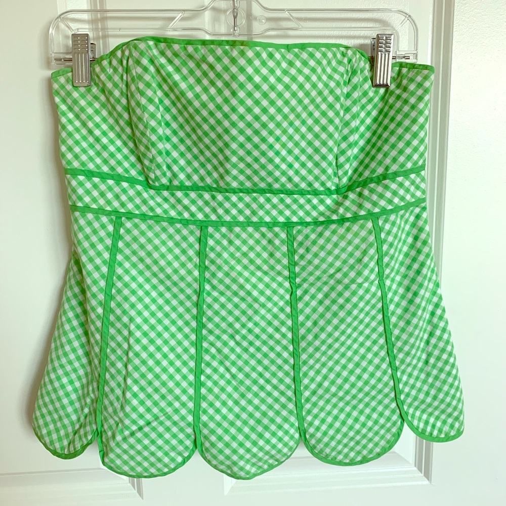 Lilly Pulitzer Strapless Scalloped Hem Gingham Top